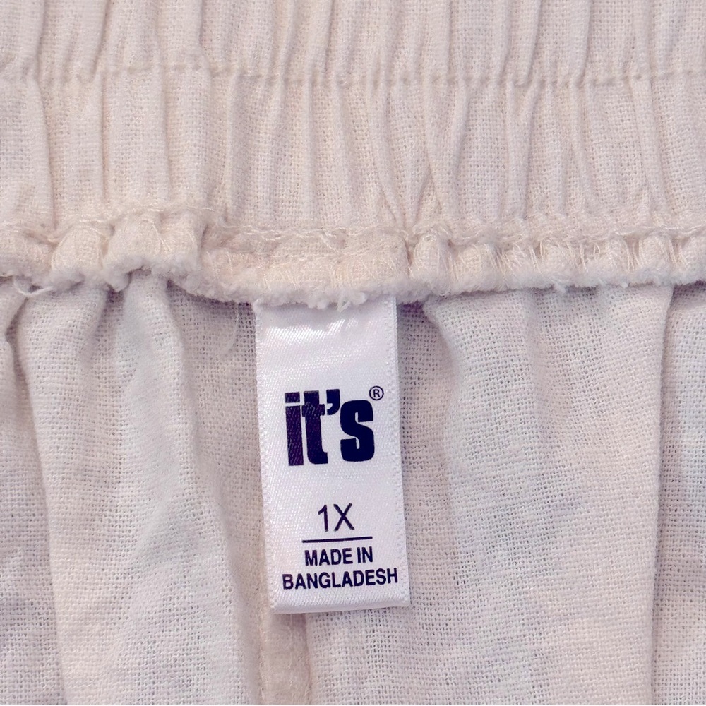 IT’S Size 1X Off White Pullon Flat Front Elastic Back Linen Pants Scarf Tie Belt - Picture 6 of 7